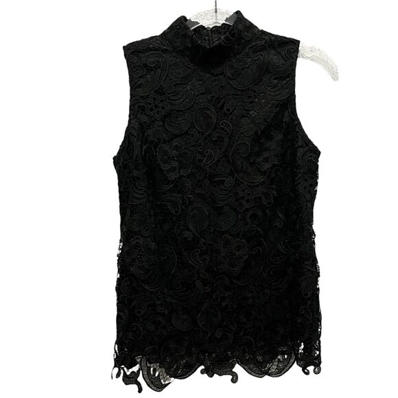 Adrienne Vittadini Tops - Adrienne Vittadini Blouse Women Black Lace w/ Lining Mock Neck Sleeveless SZ 10
